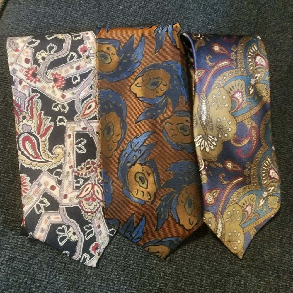 Lot Of 3 Christian Dior Monsieur Vintage Blue Brown‎ Silk Neck Tie 57"